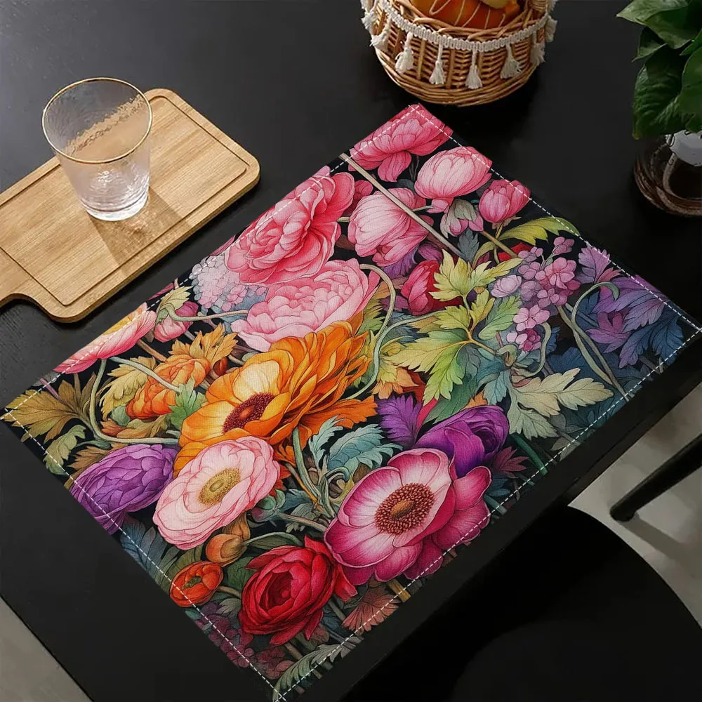 Creative Floral Heat-Resistant Washable Placemats Non-Slip T