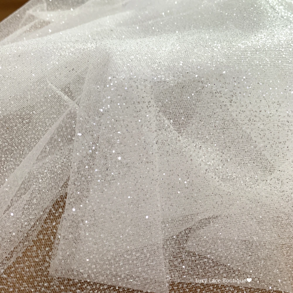 150cm height, 300cm long glitters tulle lace fabric shiny for veils, wedding dress, diy lace fabric material off white NEW