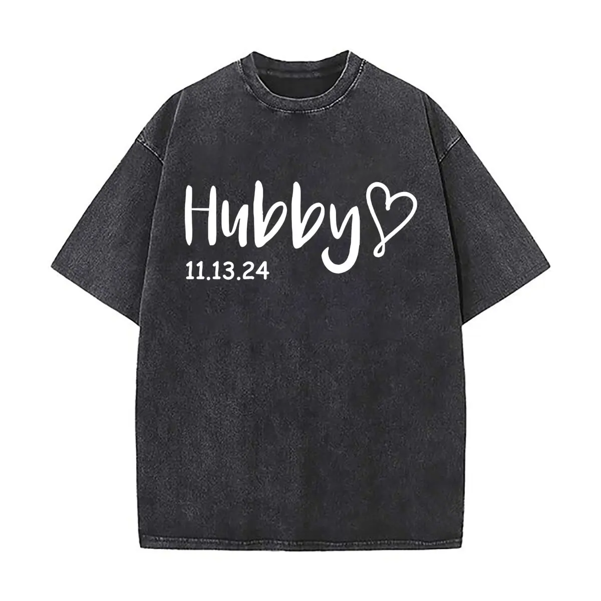 Hubby Date Romantic Personalized Art Trendy Washed Distressed Solid Short Sleeve Vintage Street Top