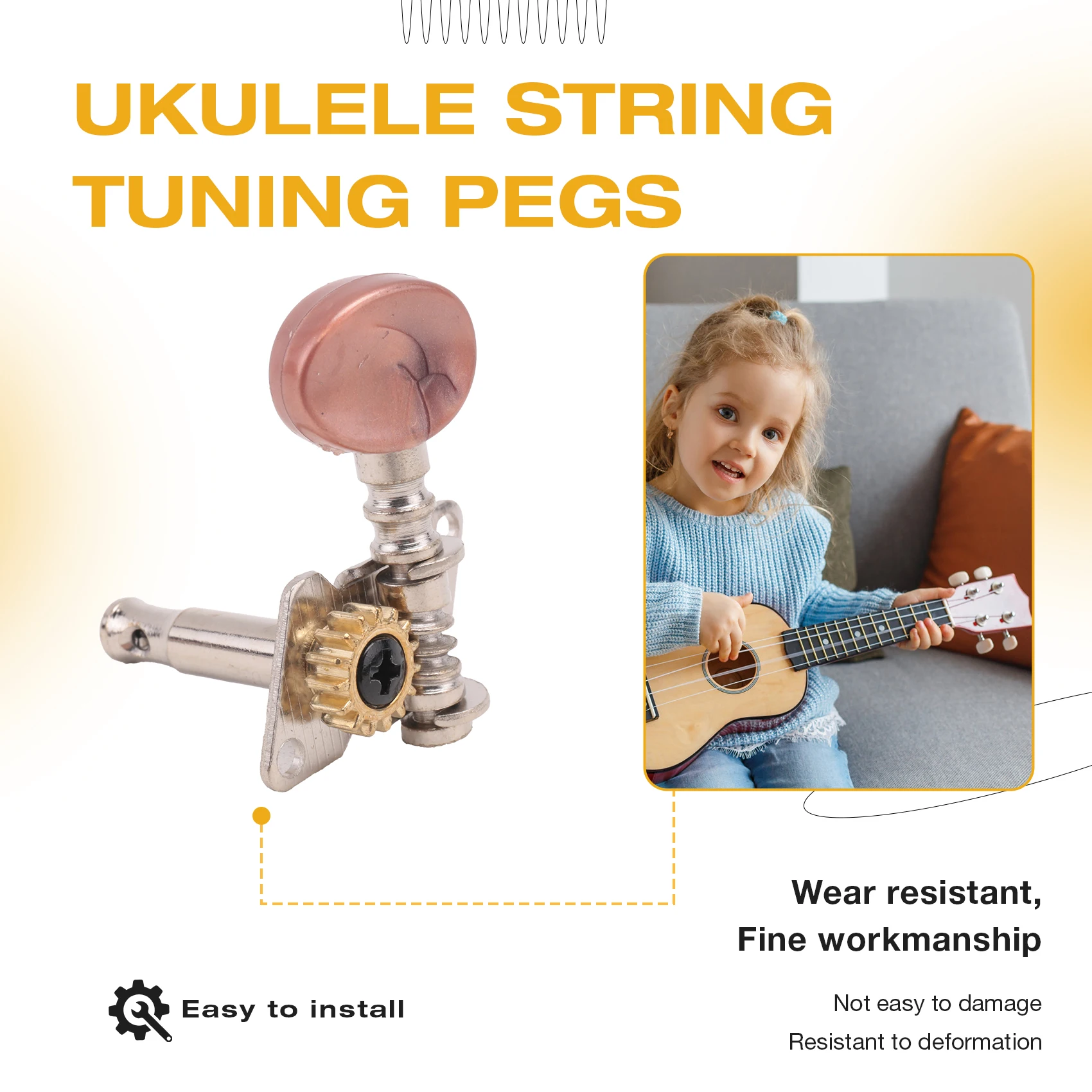 2R2L Metal Ukulele Locking String Tuner Guitar Tuning Peg Machine Head With Brown Head Pegs For Ukulele Guitar Part-AC17