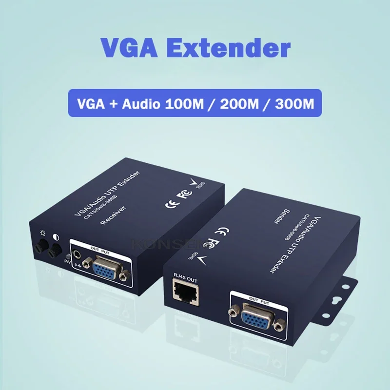 100M 200M 300M VGA USB KVM Extender over Cat5e/6 Cable 1080P VGA USB KVM Ethernet Extender Video Transmit Support Keyboard Mouse