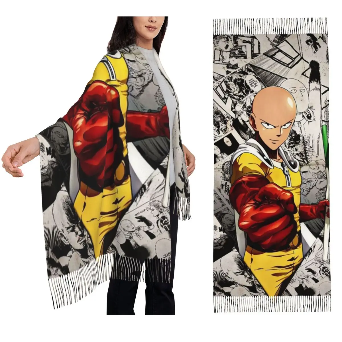 

Anime One Punch Man Scarf Tassel Scarves Women Soft Warm Shawls and Wraps Long Fall Winter Shawl Wrap