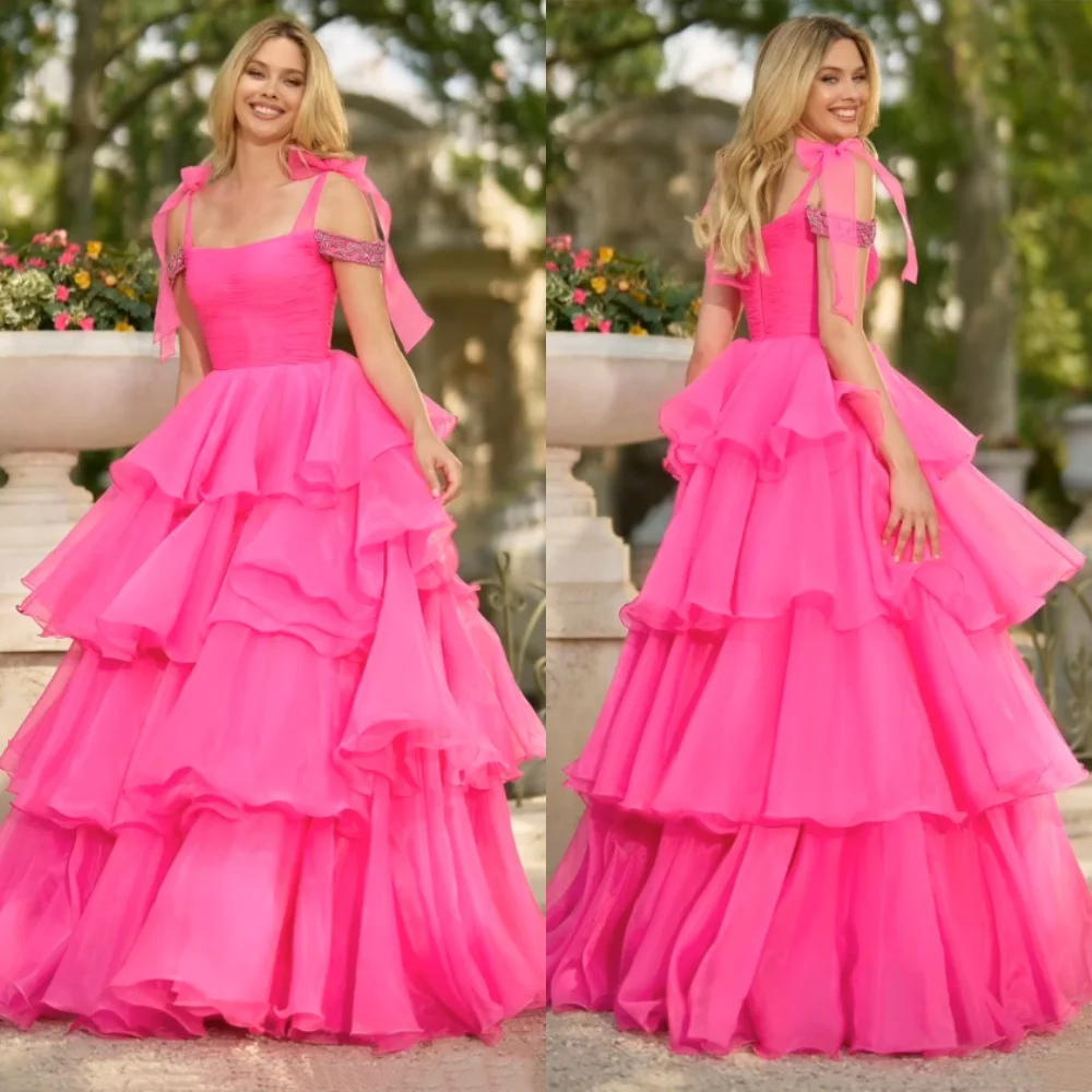 

Customized Organza Sequined Tiered A-line Floor-length Bespoke Occasion Gorgeous Elegant Party Dresses Formal Evening Sparkle