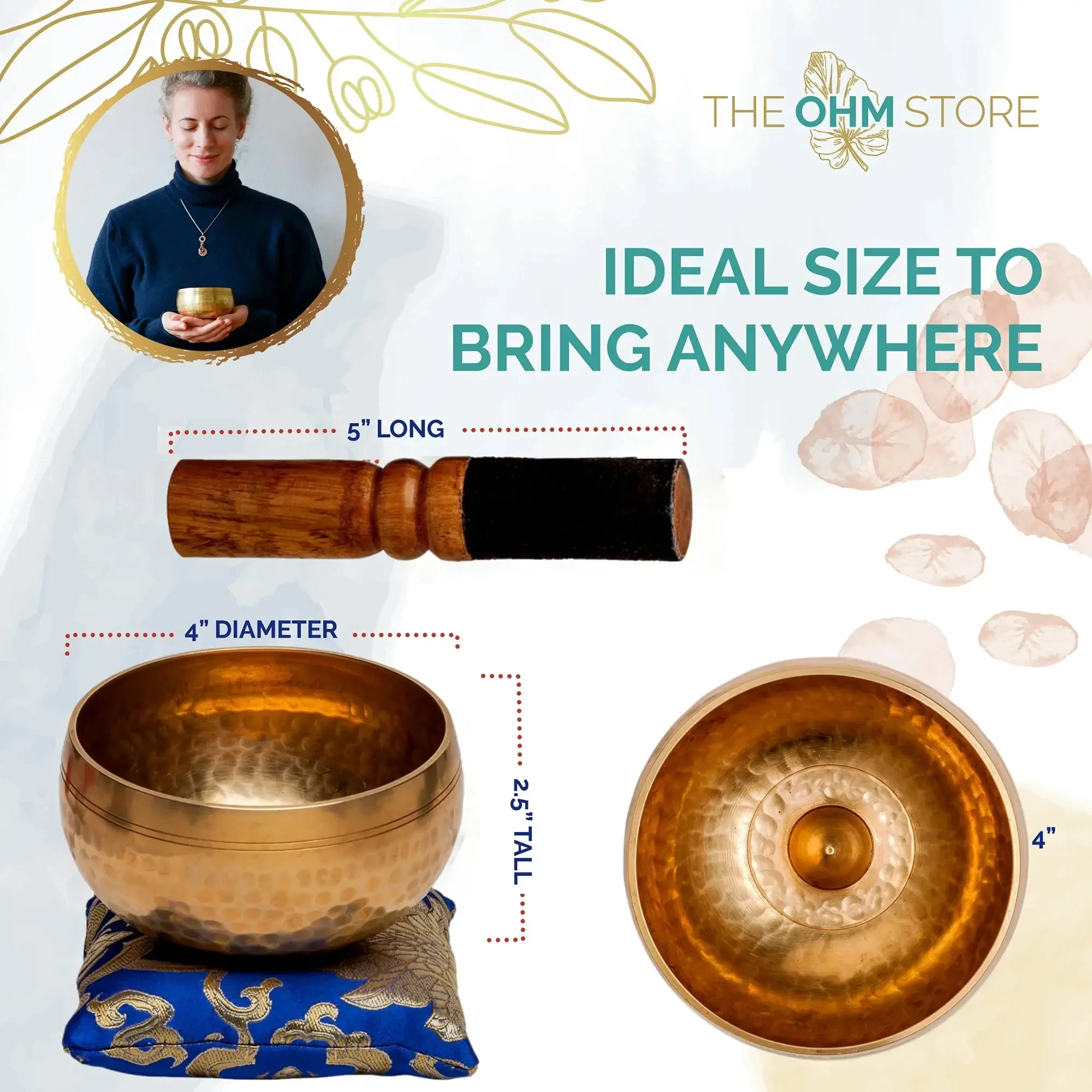 Nepal Handmade Tibet Buddha Sound Bowl with Leather Stick Yoga Meditation Chanting Brass Chime Handicraft Tibetan Singing Bowl