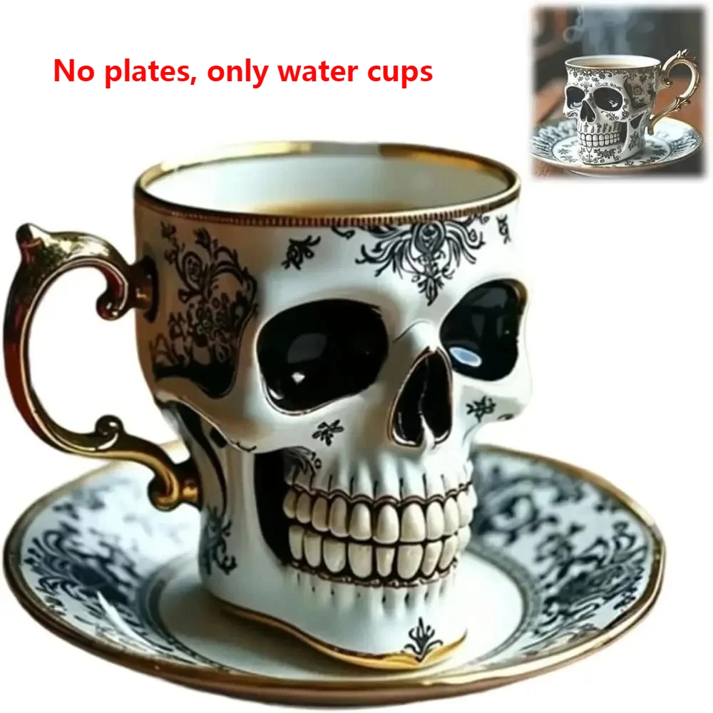 

New Halloween Skull Printed Resin Coffee Cups and Saucers Gift Box Set Household High-grade Exquisite Coffee Tea Cup Set