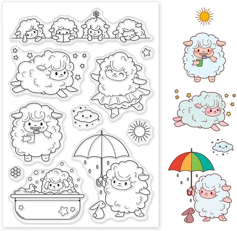 1PC Cute Baby Sheep Silicone Clear Stamps Transparent Stamps for Kids Birthday Valentine's Day Cards Making Scrapbooking Photo