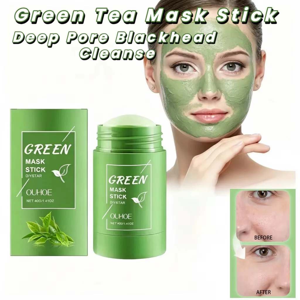 Green Tea Mask Stick for Face Deep Pore Cleansing Blackhead Remover Moisturizing Clay Mask Oil Control Non-drying All Skin Types