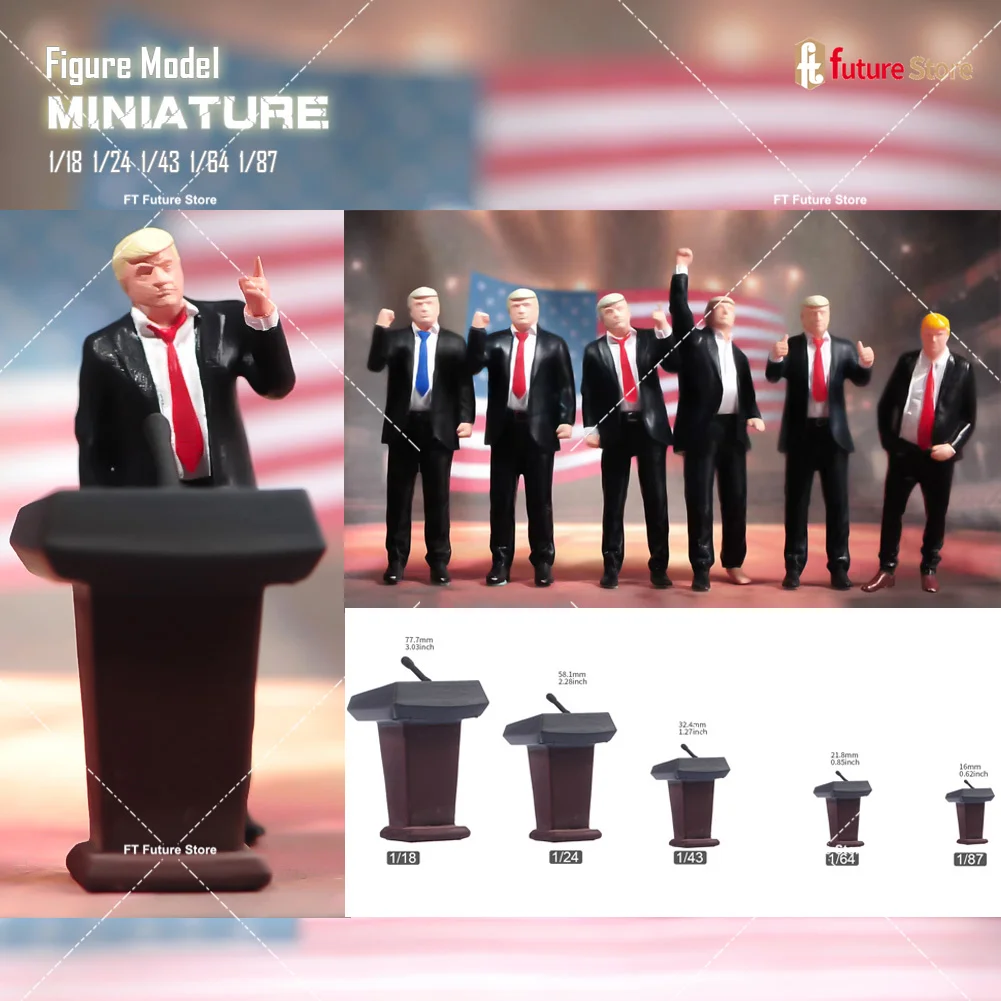 

Miniature 1/87 1/64 1/43 1/24 1/18 Male President Speech Desk Bodyguard Figure Mini Diorama Resin Model Street Scene Prop Toys