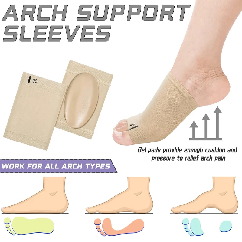 Arch Support Sock Support Sleeve Cushioned Metatarsal Brace Soft Elastic Arch Foot Brace Gel Pad  Sleeve for Pain Relief