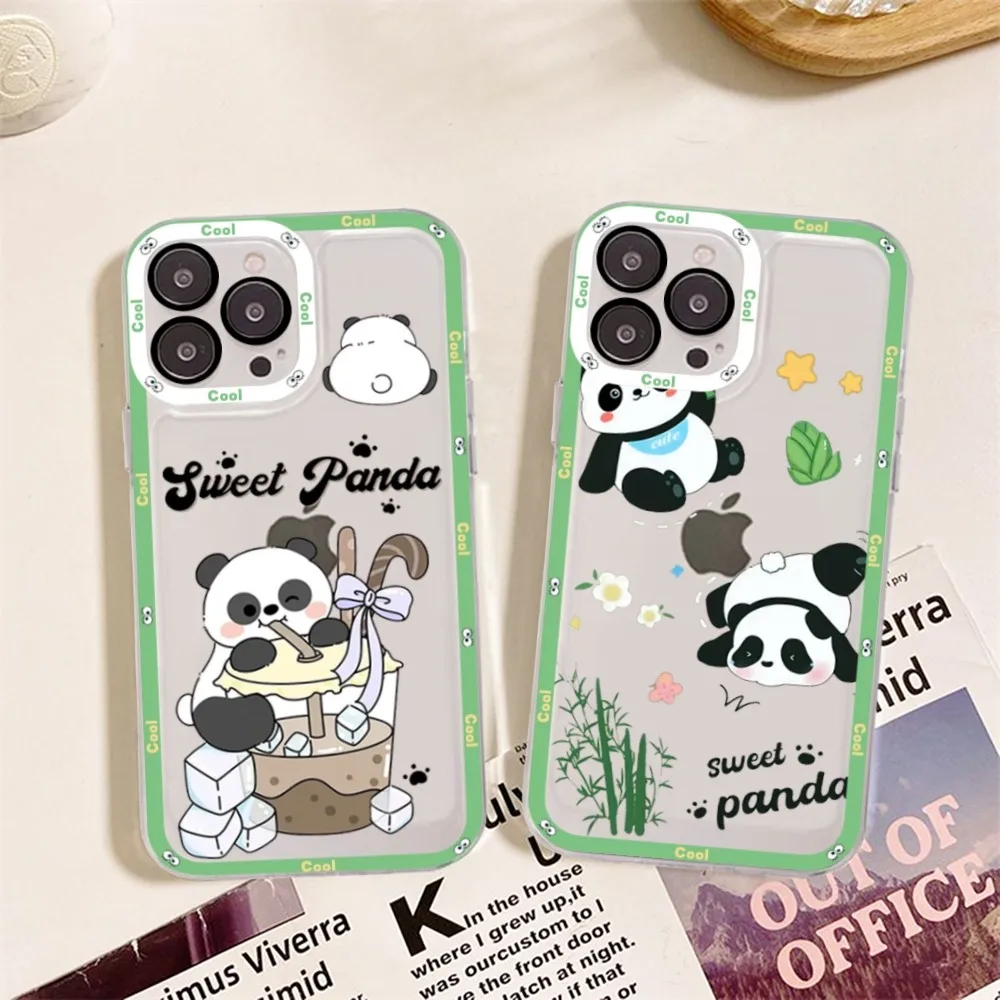 Cute Kawaii Panda Mousepad For iPhone 16 15 11 12 13 14 Mini Pro Max XR X XS TPU Clear Case