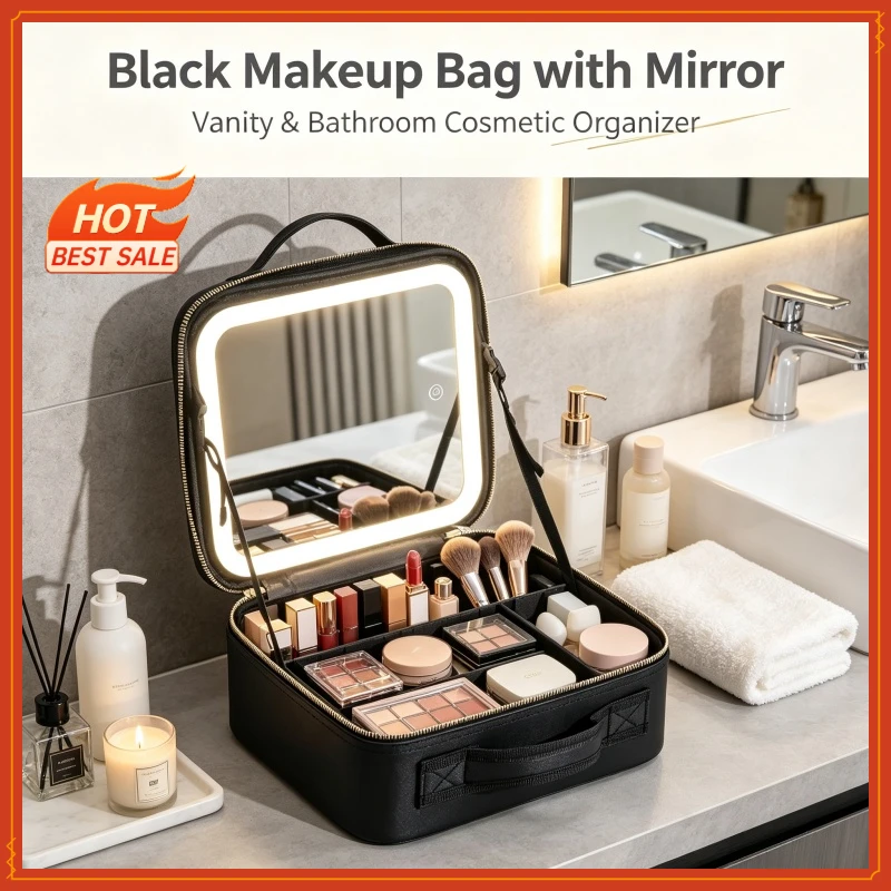 3 Color Train Case Mirror, White Portable Makeup Case Waterproof Organizer with Adjustable Dividers, Cosmetics Storage Case Gift