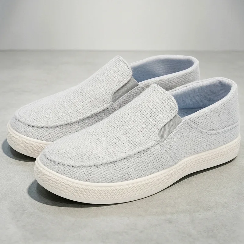 Herren Leinen Slip-On Loafer Atmungsaktives Gewebtes Obermaterial Verschleißfeste Gummisohle Lässige Tägliche Gehschuhe Flache Schuhe – Detail 8