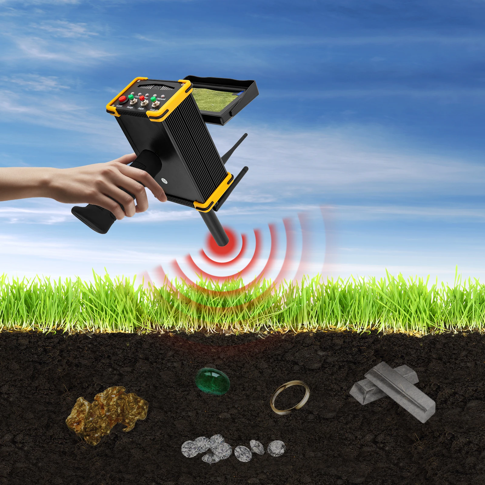 Metalldetektor Goldfinder Unterirdischer Metallscanner mit hochauflösendem Bildschirm für Gold, Silber, Kupfer, AC100-240 V (US-Stecker)