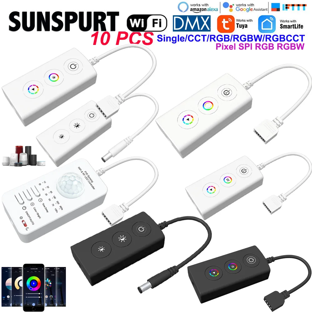 5 Skydance Mini WiFi & RF 3-Button LED Dimmer VD1(WT) RGB VD3(WT) RGBW VD4(WT) RGB+CCT VD5(WT) LED Controller 5-24V DC LED Strip