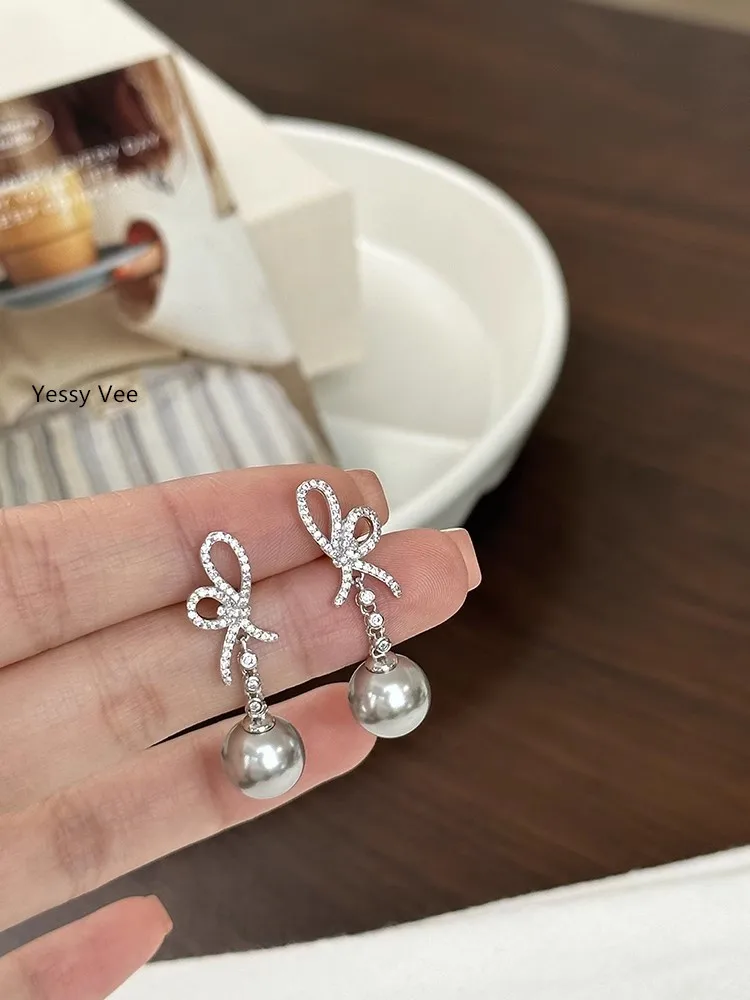 Yessy Vee Women Ballet Girl Bow Ribbon 925 Silver Earrings Austrian Pearl Earrings 2025 Top Seling Top Quality New Arrival