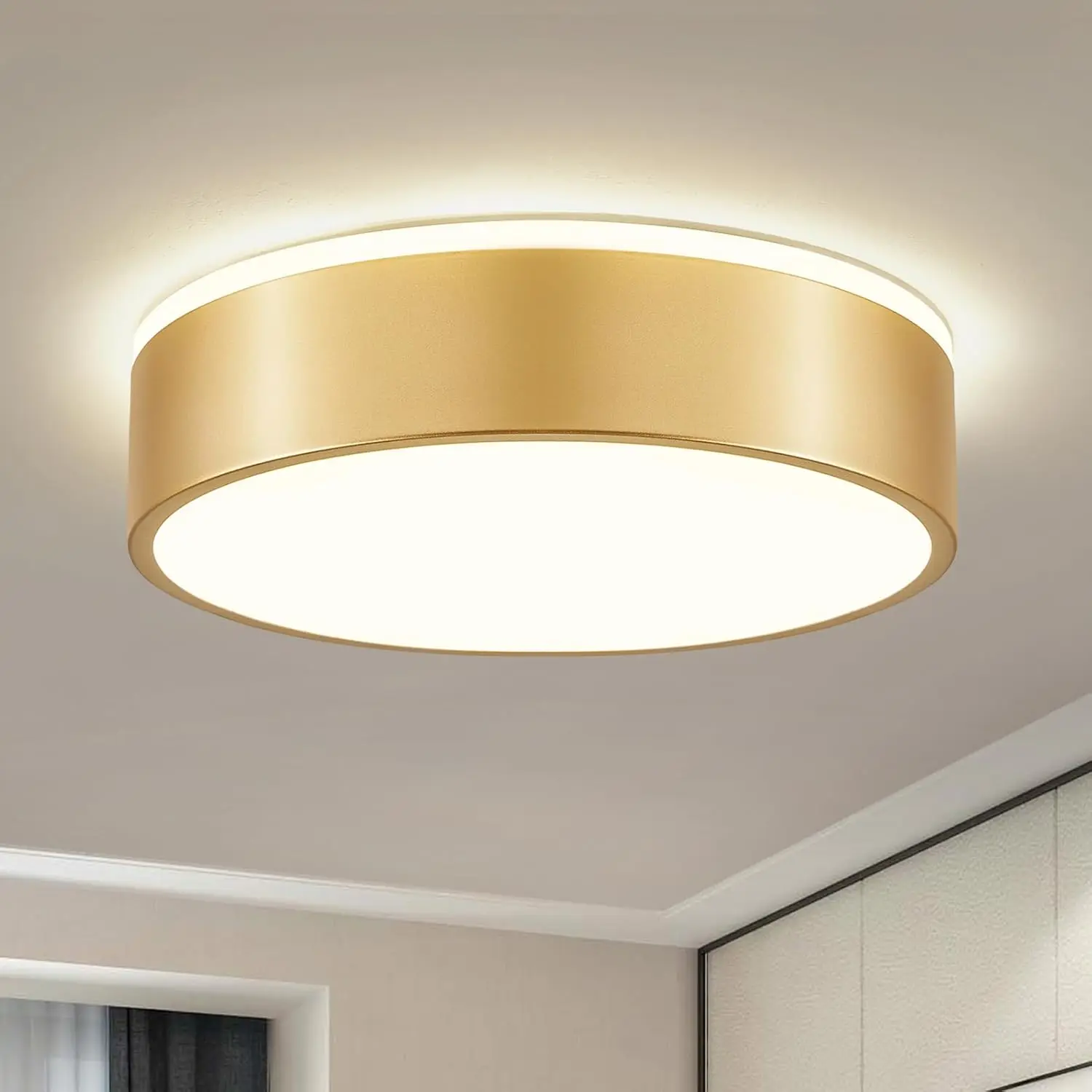 

Dimmable Gold LED Flush Mount Ceiling Light, 5CCT 2700K-6000K, Modern Round Ceiling Light for Bedroom Hallway Kitchen, 11.8 Inch