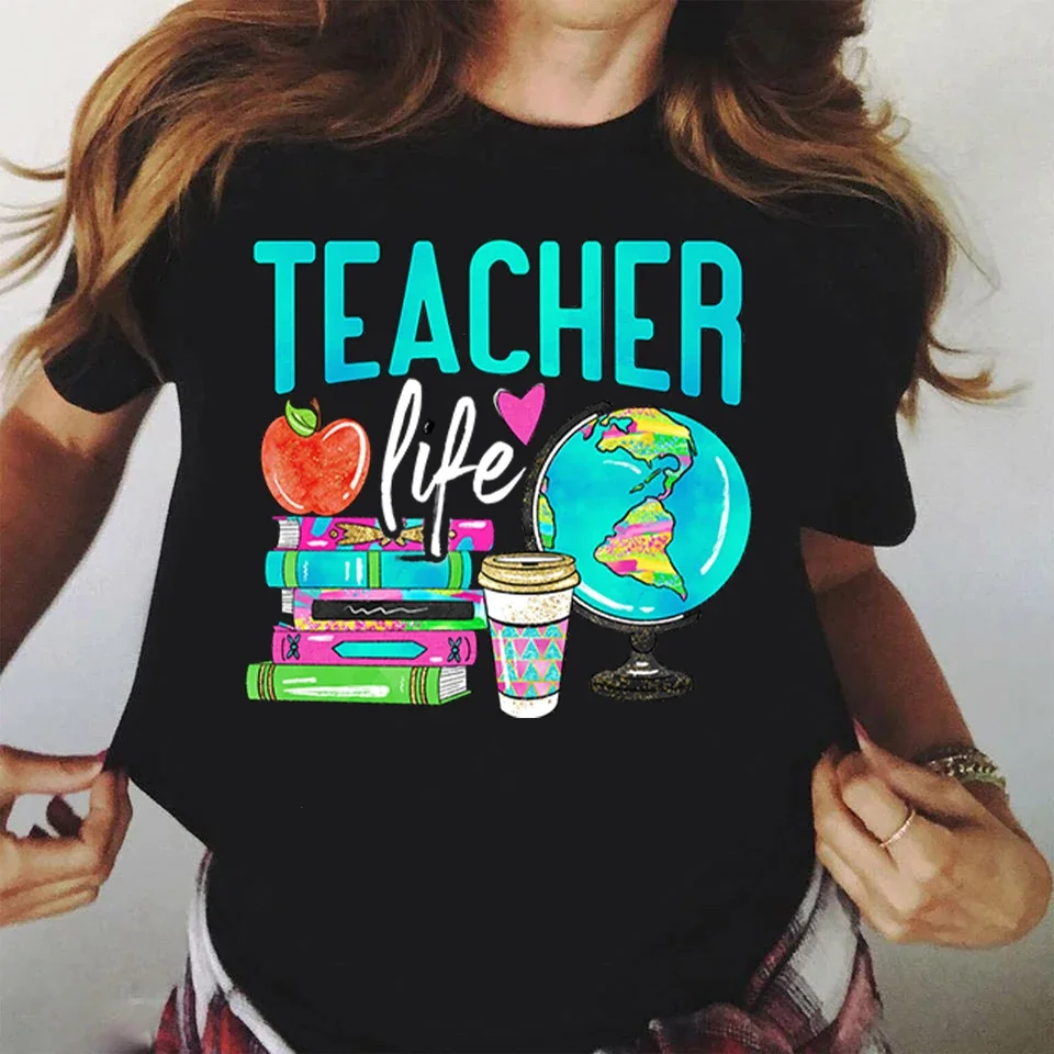 Teacher Life New Summer Tshirt z krótkim rękawem Fashion Women Graphic T Top Shirt Stylowe koszulki z nadrukiem Kreskówka Damska koszulka T-Shirt