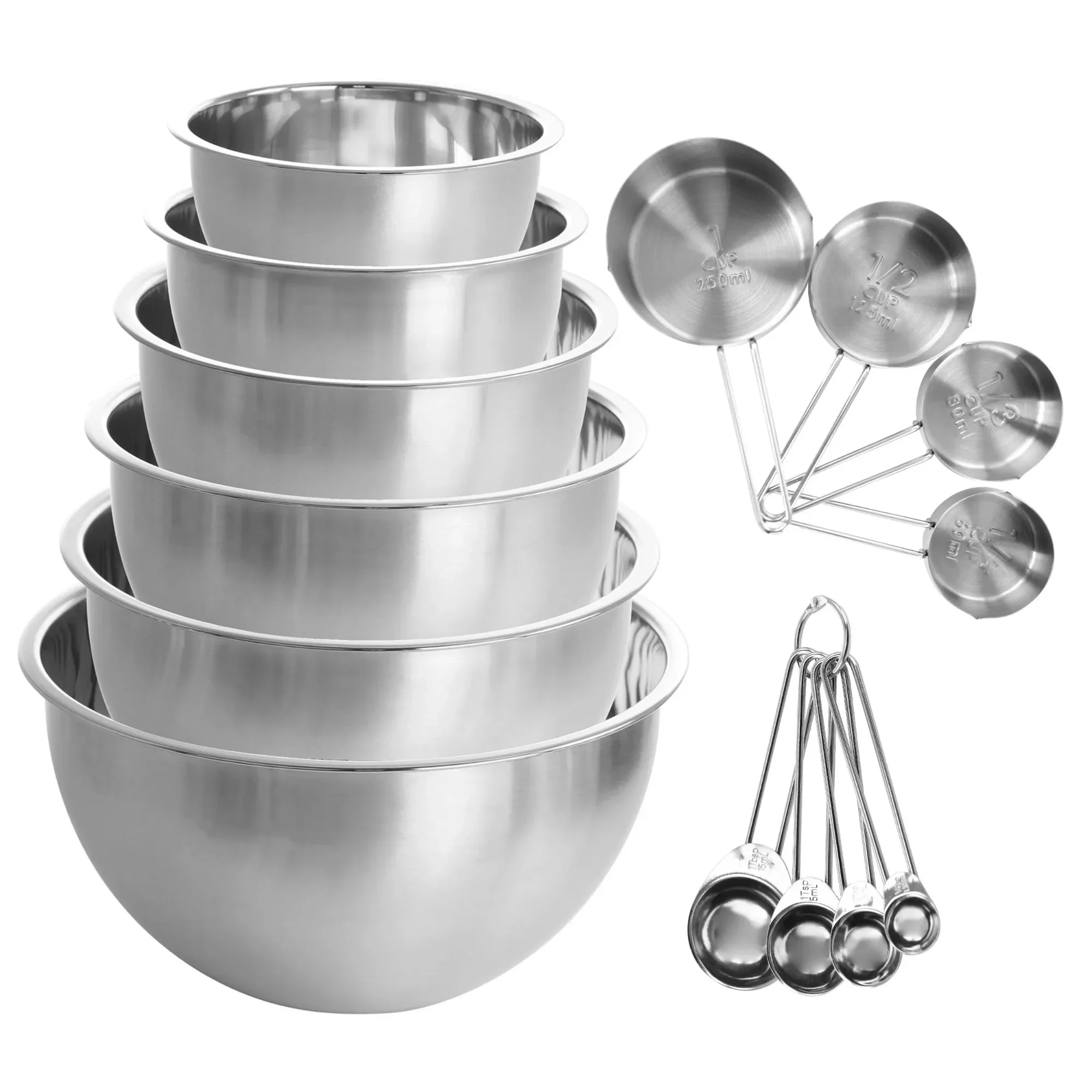 

14 Piece Stainless Steel Measuring Cup and Spoon Set with Mixing Bowls,Sturdy and durable