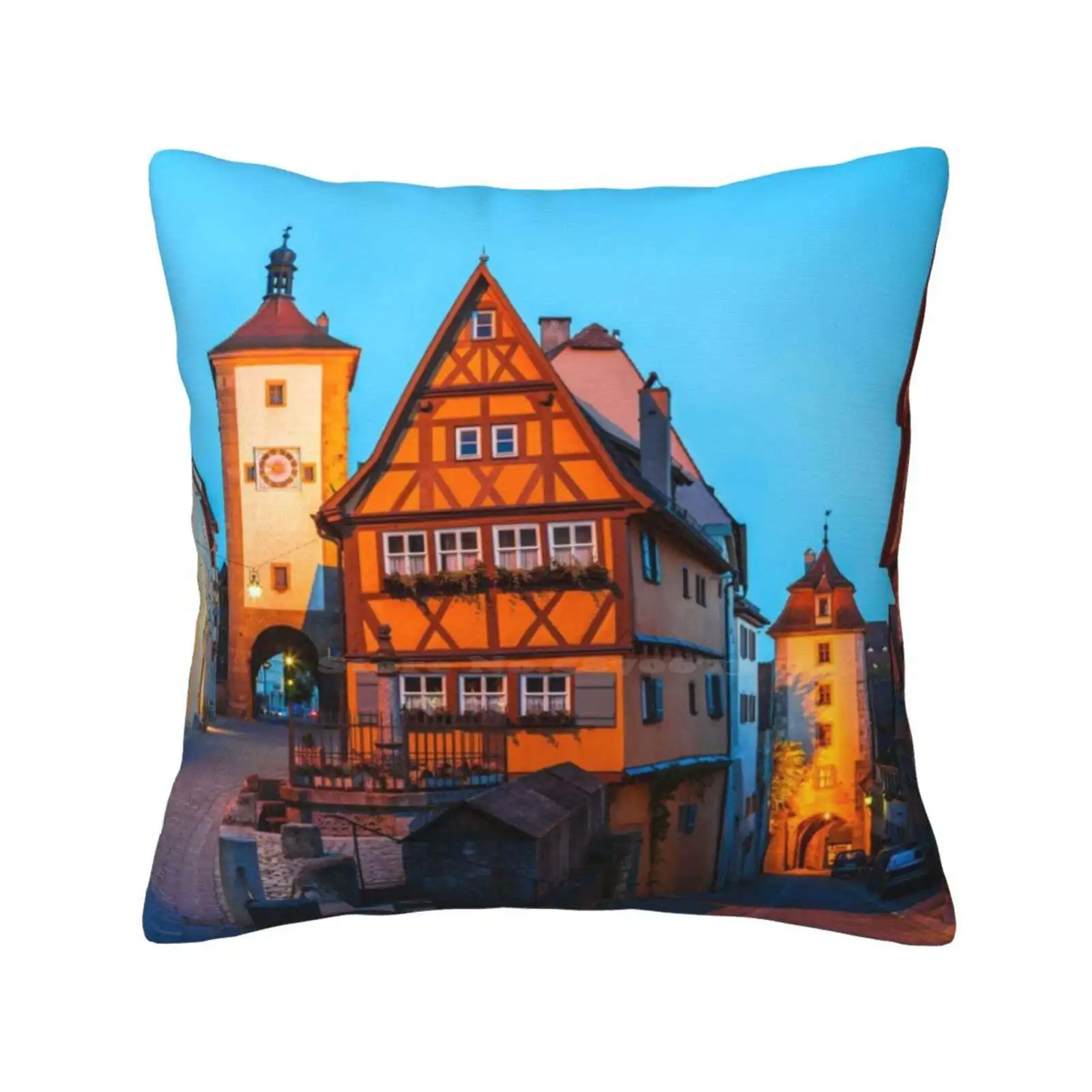 Rothenburg 01 Home Sofa Car Waist Throw Pillowcase Bavaria Rothenburg Ob Der Architecture Beautiful Blue Building Cityscape