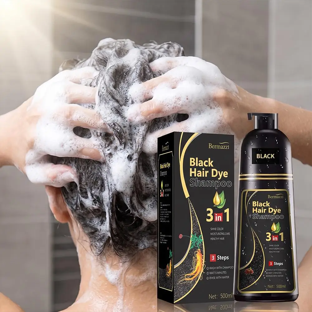3-in-1 Black Hair Dye Shampoo Lasting Render Instant Coloring Cover Gray Hair Shampoo Natural Herbal Brand Brown Hair Dye Cream