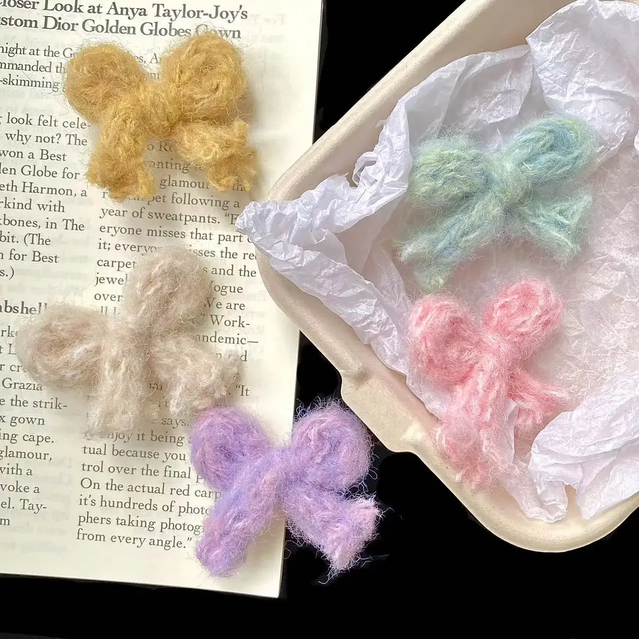 New Knitted Hair Pins Candy Coloured Bow Hair Clips for Women Sweet Versatile Bangs Side Clips Girl Hair Accessories