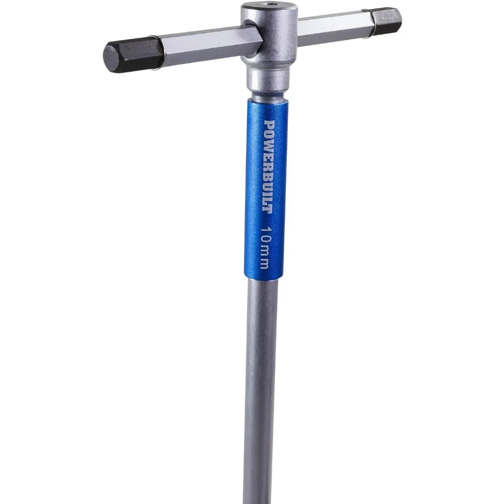 مجموعة مفاتيح ربط سداسية بمقبض على شكل حرف T من Powerbuilt، 8 قطع، فضي، مع رف تخزين