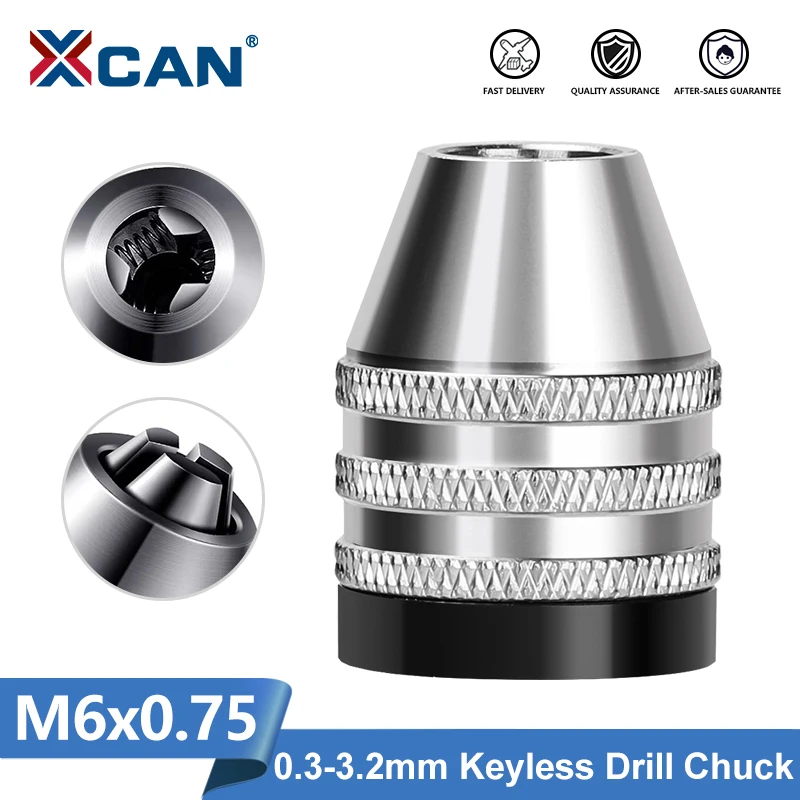 XCAN Mini Keyless Drill Chuck M6x0.75 0.3-3.2mm Self-Tighten Electric Drill Bits Collet Fixture Tools Driver Adaptor