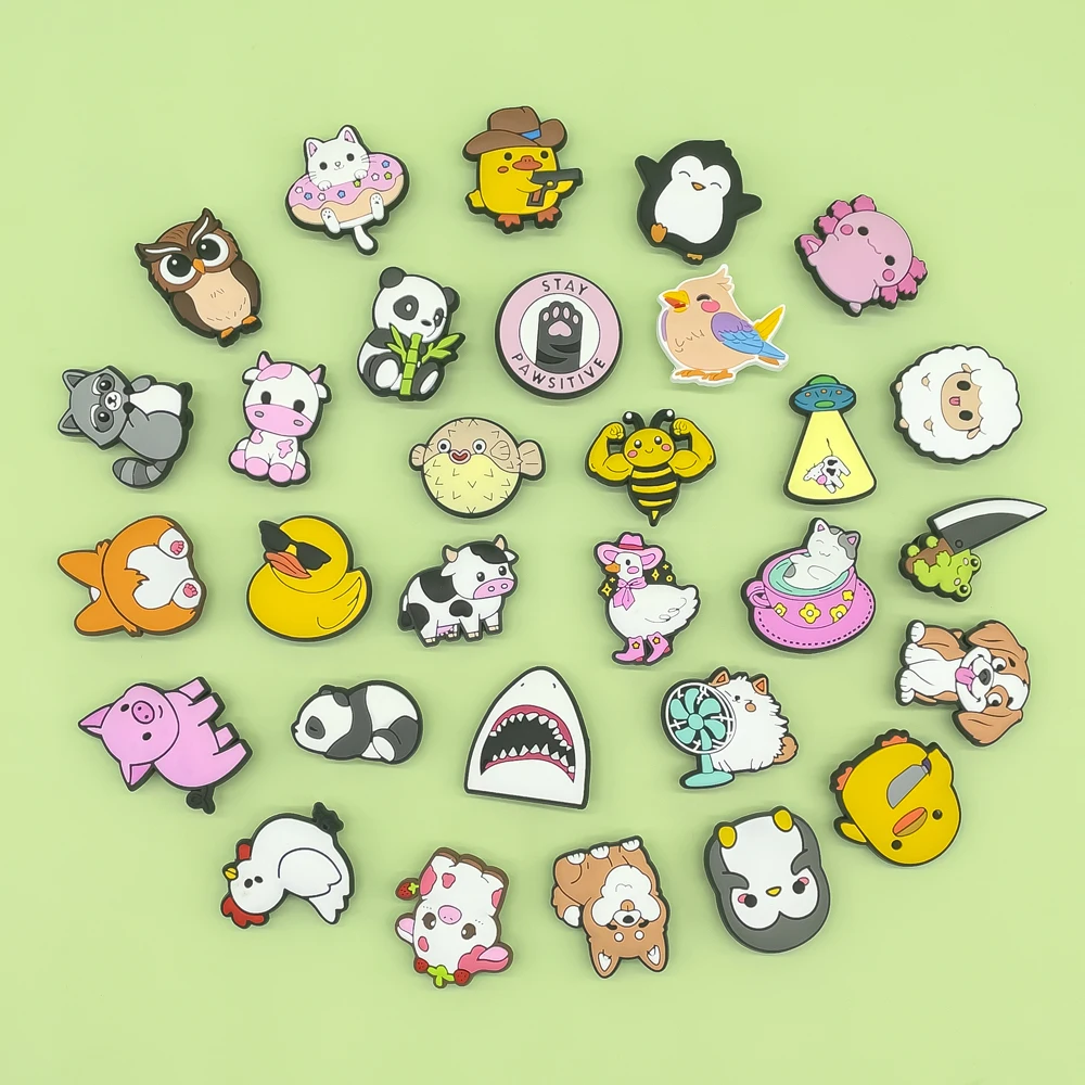 1/30pcs Cute Animals Cow Shoe Decoration Charms for Women Girls Cat Dog Sheep Panda Shoe Accessories Penguin Fits All Clogs