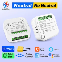 Wifi Mini Smart Light Switch Module Neutral/No Neutral 2-Way Control AC 110V 220V Work with Tuya Smart Life Google Home Alexa
