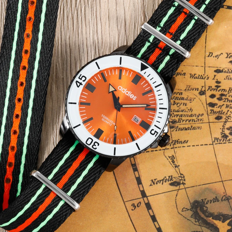 ADDIES Fashion Men\'s Analog Watch Sports 50m Waterproof Quartz Watch Nylon Strap 44mm Case Super Luminous Steel Watches MY-2306