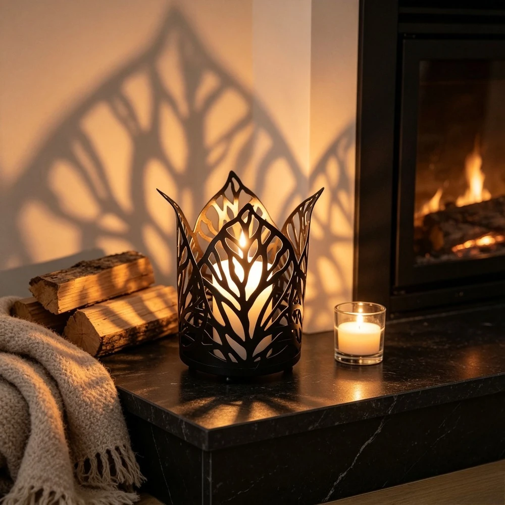 Metal Leaf Hollow Candle Holder Crown Shape Tealight Candlestick for Home Table Wedding Party Shadow Decor