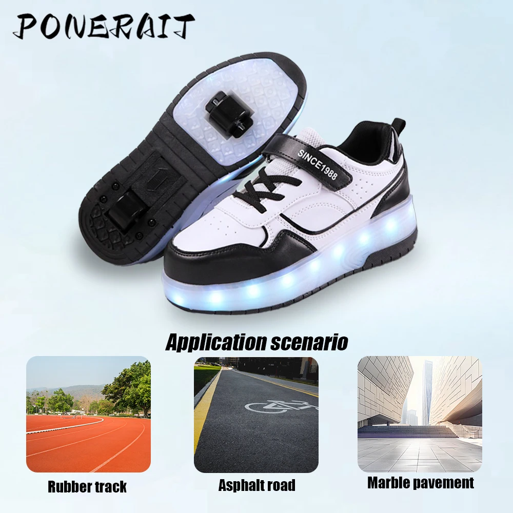 Powerslide-Zapatillas de deporte para niños y niñas, zapatos de patines con 2 ruedas extraíbles, 2 en 1, zapatos de carreras con Led