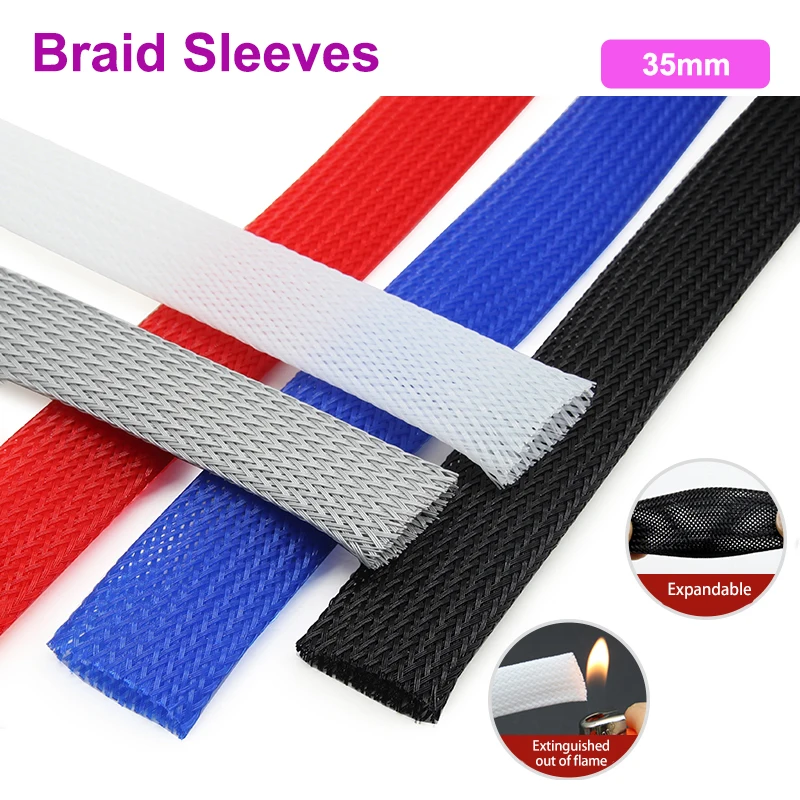 

1/2/3/5/10/20/30/50M 35mm Insulated PET Braid Sleeves Sleeving High Density Cable Sheath Wrap Cable Protector Braid For Wires