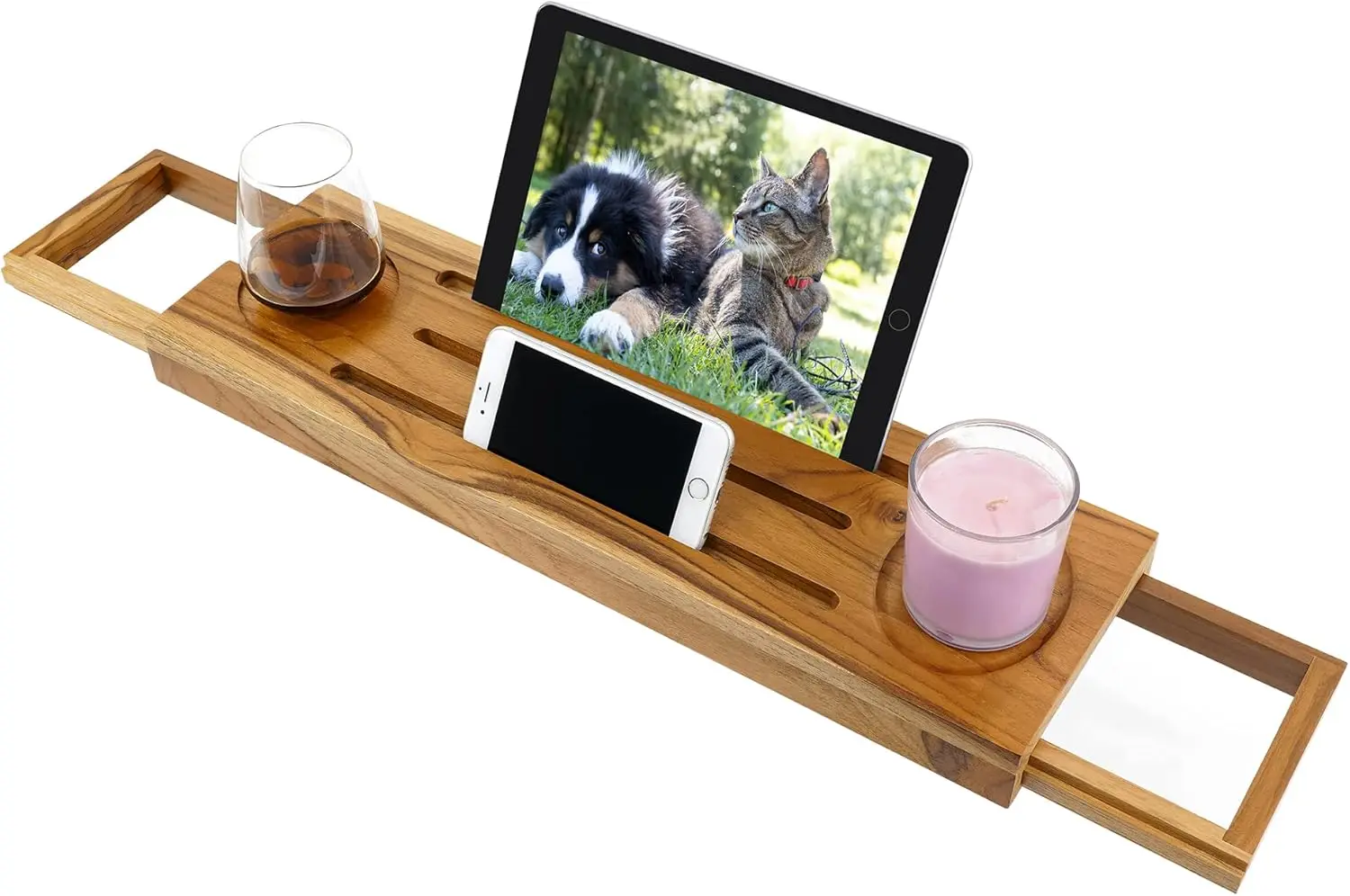 

Раскладной поднос для ванны из тика с держателем для планшета – регулируемый органайзер для ванны для отдыха