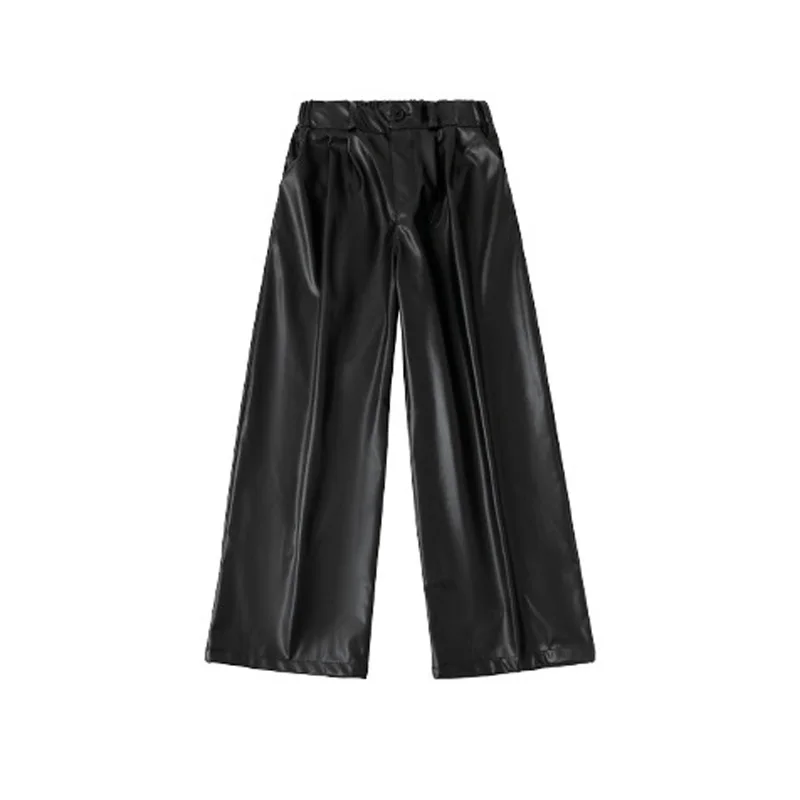 Mädchen Hip Hop Kleidung abgeschnitten zerrissen schulterfrei Leopard Kapuze Pu Leder Hose Kinder Street Dance Kostüm