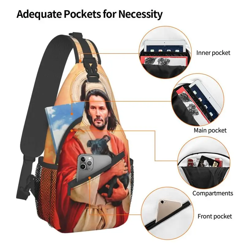 Custom Jesus Saint Meme Keanu Reeves Sling Bag Voor Mannen Cool Schouder Crossbody Borst Rugzak Fietsen Camping Dagrugzak