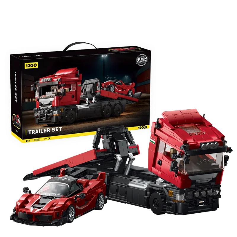 1728 stuks klassieke camper en bijpassende sportwagen combo-aanhangwagen bouwstenen MOC-modelset, speelgoedverjaardagscadeau