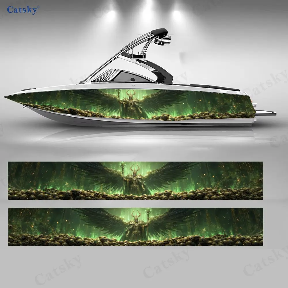 Dark Necromancer King Skull Boat Stickers, PVC Waterproof Durable Vinyl Wrap Decals for Fishing Boat, Durable and Stylish Design