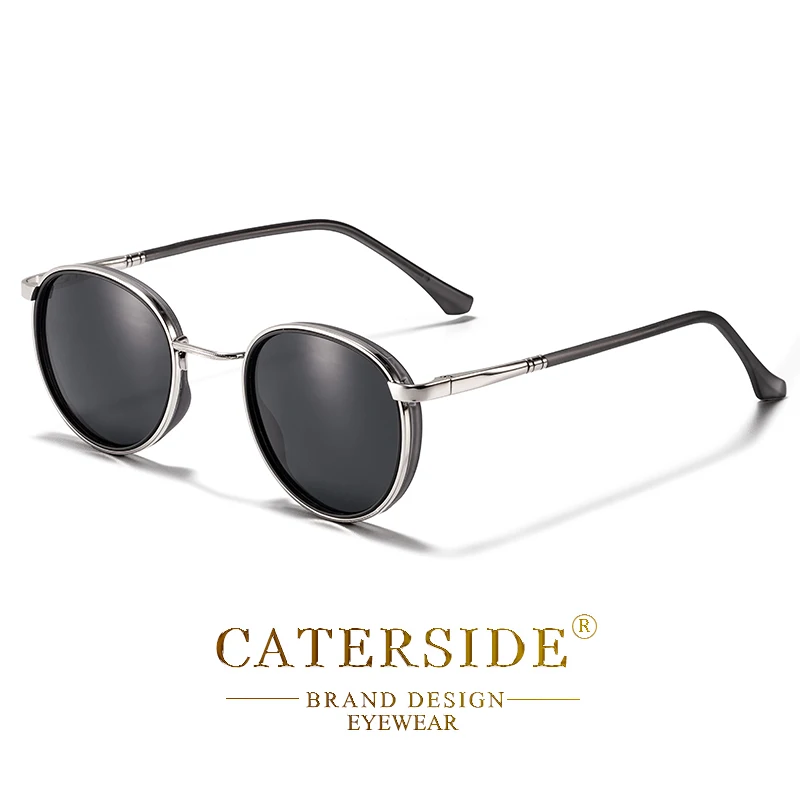 CATERSIDE Polarisierte runde Sonnenbrille für Herren, Hip-Hop-Stil, Metallrahmen, Federscharnier, Sonnenbrille für Damen, zum Fahren, Angeln, UV400 – Detail 14