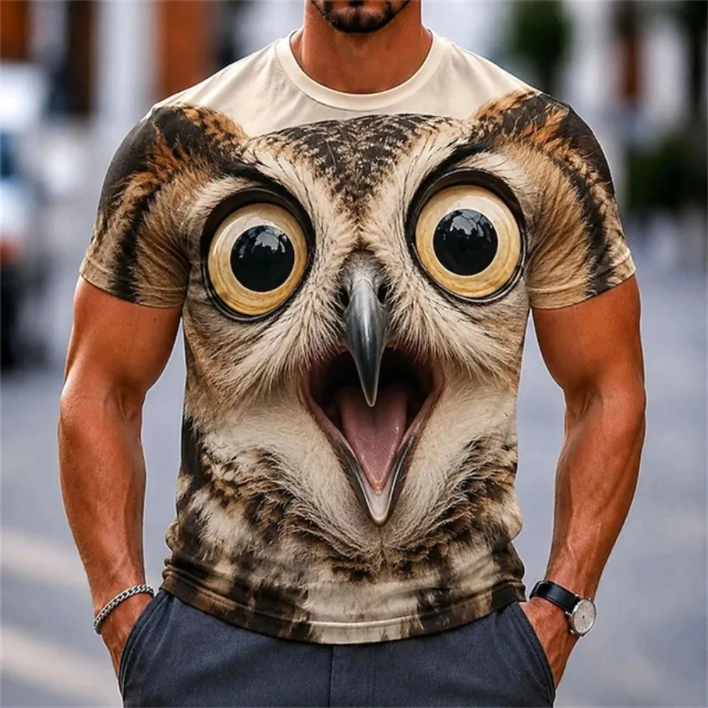 Herren-T-Shirt mit 3D-Druck und Stickerei, Rundhalsausschnitt – Lustige Kuh mit großem Gesicht, realistische Cartoon-Tiermuster, lässiges Party- und Elternhemd – Detail 9