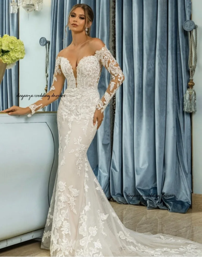 Customized Elegant wedding dress V-neck long-sleeved detachable tail-tail women's wedding dress Vestido de novia 2025