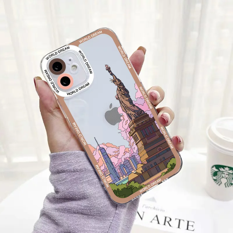 World Famous Historical Landmark Building Clear Phone Case for iphone 11 12 13 14 15 ProMax 7 8 Plus SE2 XR XS Transparent Cover