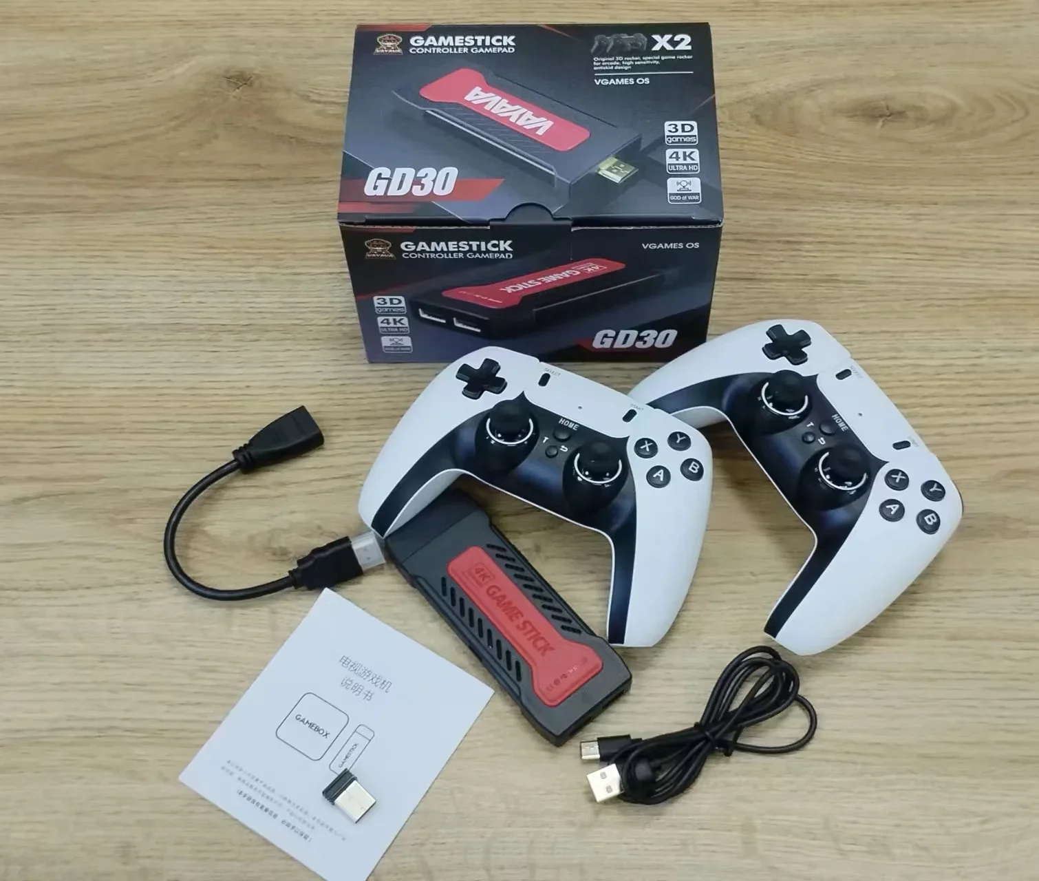 لعبة فيديو Stick Lite 4K لعبة فيديو GD30 وحدة تحكم 64 جيجابايت وحدة تحكم لاسلكية مزدوجة لعام 20000 ألعاب ريترو هدية عيد الميلاد للأطفال