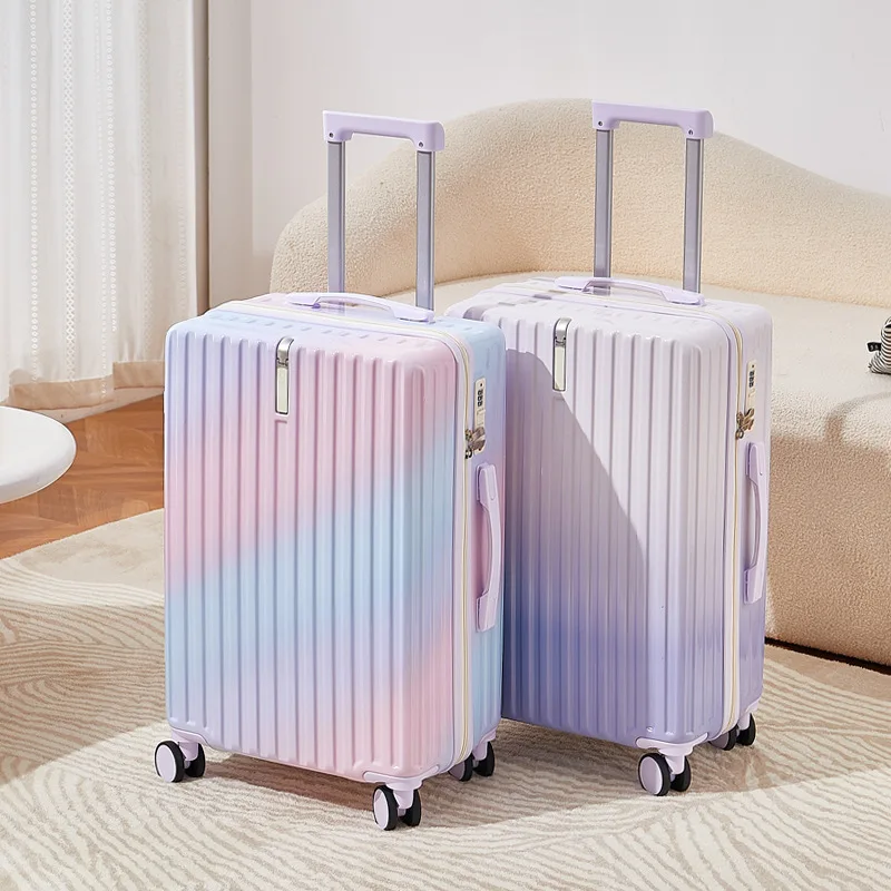 Petite valise de couleur dégradée fraîche pour femme, nouvelle boîte de voyage à roulettes de haute valeur esthétique de 20 pouces, boîte à mot de