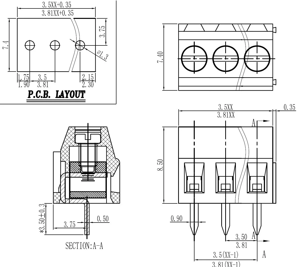 100PIN 3.5mm DG381 2P 3P PCB CONNECTOR UNIVERSAL SCREW TERMINAL BLOCKS KF128L MKDS 1 1751248 PHOENIX EK350V CONTACT