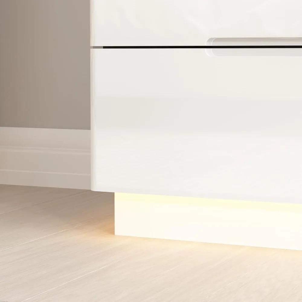Homsee Large 8 Drawer Double Dresser with LED Light, Modern Dresser Chest of Drawers with High Gloss Surface for Bedroom, White