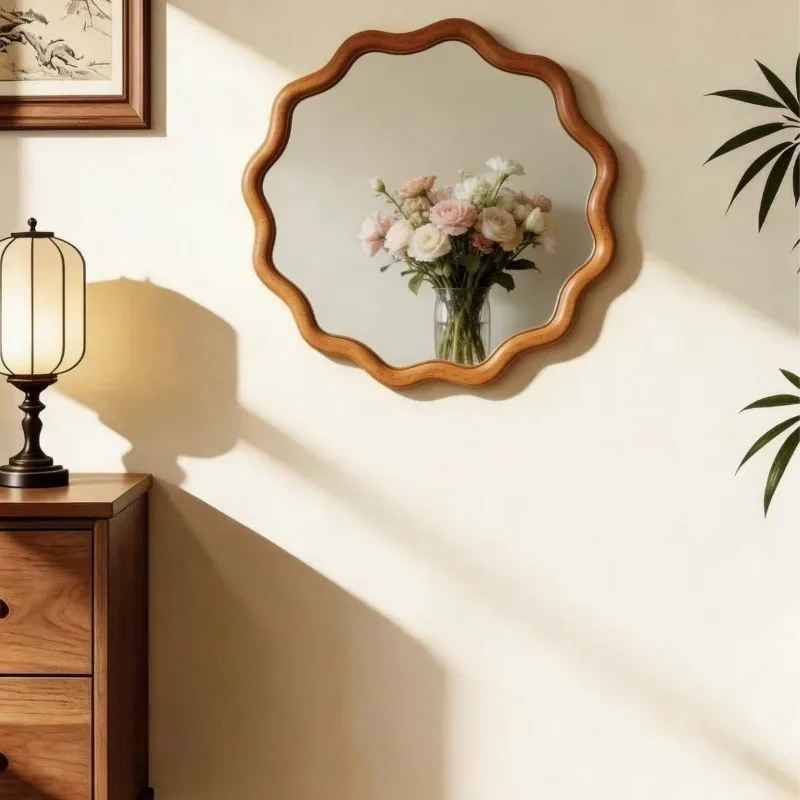 Bathroom mirror round water ripple wall-mounted mirror household bedroom wall-mounted special-shaped decorative dressing
