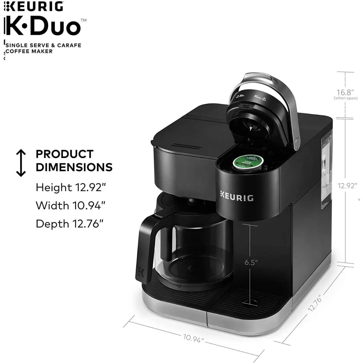 Keurig K-Duo cafeteira, K-Cup Pod e jarra, único serviço, preto