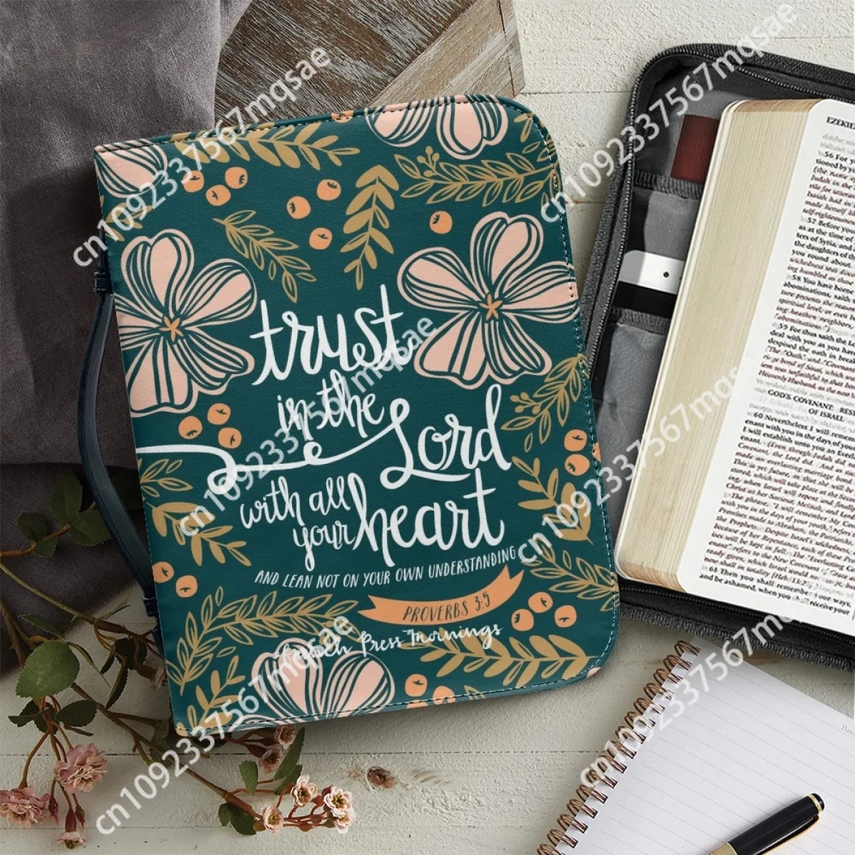 

Women's Handbags Genuine Leather Bible Cover Case Bible Hymns Printing Scripture Carrying Book Case Vintage Bible Storage Bags