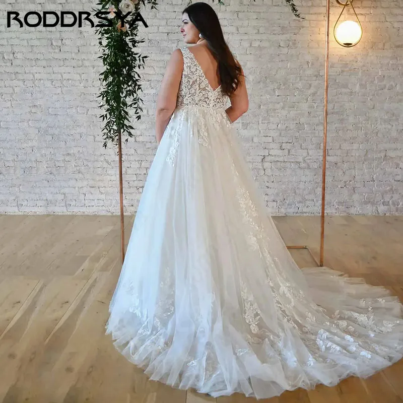 RODDRSYA Plus Size Vestidos de Casamento büyük beden gelinlik 2024 A linha Custom Made Elegante Lace Spaghetti Straps Spaghetti Plus Size Vestidos de Casamento büyük beden gelinlik 2024 A linha Custom Made Elegante Lac